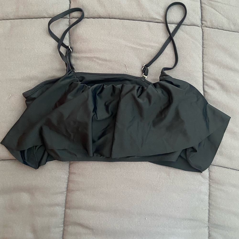Black Ruffled Swim Top